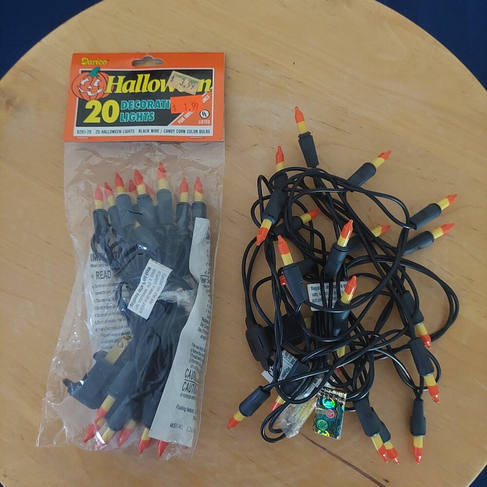 2 Sets of Vintage Darico Halloween Decor String Lights Candy Corn NIP & Loose